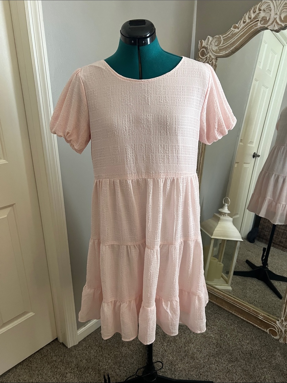 Tiered Short Sleeve Dress - Pink